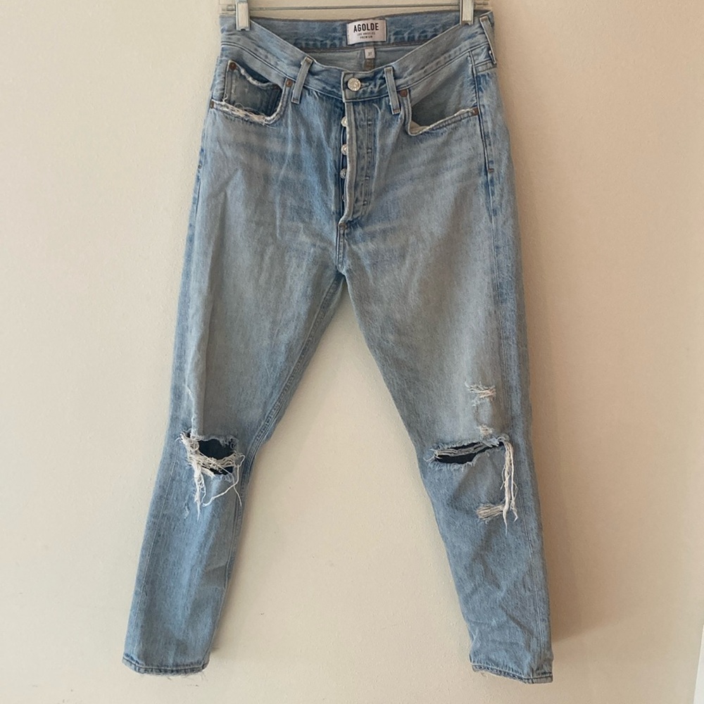 AGOLDE JAIME distressed, blue jeans light wash size 27, $248 MSRP